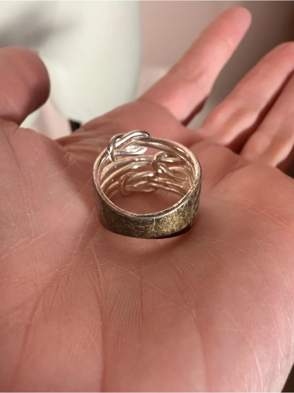Vintage Sterling Silver Oversized Triple Love Knot Modernist Wide Band Ring Sz7